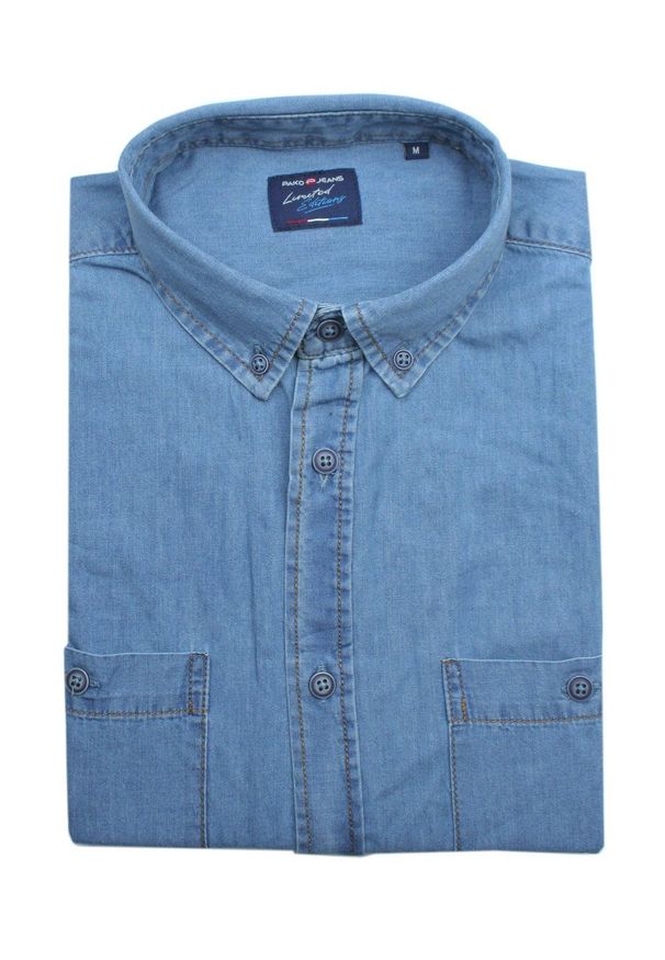 Casualowa (Codzienna) Koszula Męska, Krótki Rękaw - Pako Jeans - Niebieski Jeans. Okazja: na co dzień. Kolor: niebieski. Materiał: bawełna. Długość rękawa: krótki rękaw. Długość: krótkie. Styl: casual