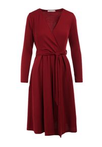 Born2be - Bordowa Sukienka Therinore. Kolor: czerwony. Materiał: dzianina, bawełna. Typ sukienki: kopertowe. Styl: elegancki. Długość: midi #2