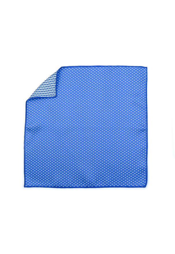 Modini - Niebieska poszetka w drobne białe prostokąty E205. Kolor: biały, wielokolorowy, niebieski
