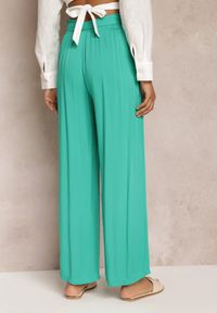 Renee - Zielone Spodnie Szerokie Phiorephis. Kolor: zielony. Materiał: materiał, tkanina, wiskoza. Długość: długie. Wzór: kwiaty, gładki