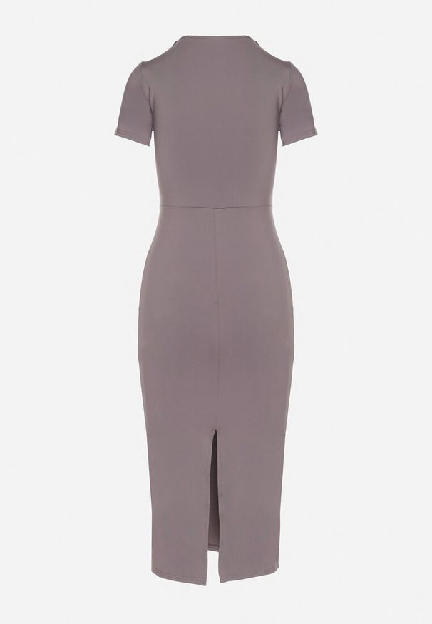 Born2be - Szara Sukienka Dopasowana Bodycon z Dekoltem w Serek Efricene. Okazja: na co dzień. Typ kołnierza: dekolt w serek. Kolor: szary. Materiał: jeans. Długość rękawa: krótki rękaw. Typ sukienki: bodycon. Styl: casual, klasyczny
