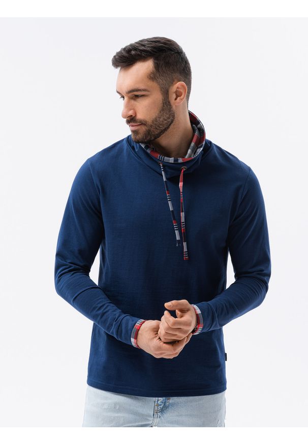 Niebieska bluza Ombre Clothing ze stójką, w kratkę