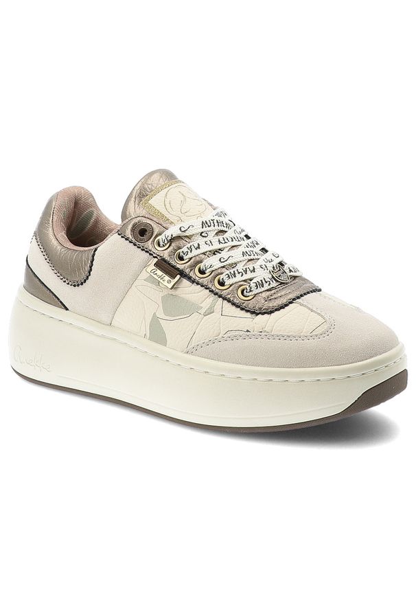 Sneakersy damskie Anekke, cholewka ze skóry naturalnej sznurowane na solidnej podeszwie, beżowe, 42370-491. Okazja: na co dzień. Zapięcie: sznurówki. Kolor: beżowy. Materiał: skóra. Szerokość cholewki: normalna. Wzór: nadruk