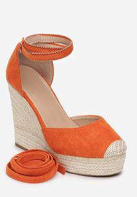 Renee - Pomarańczowe Sandały Corealia. Nosek buta: okrągły. Zapięcie: klamry. Kolor: pomarańczowy. Wzór: aplikacja. Obcas: na koturnie #5