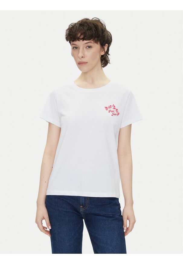 Pepe Jeans T-Shirt Rosey PL506070 Biały Regular Fit. Kolor: biały. Materiał: bawełna