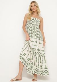 Born2be - Beżowo-Zielona Wiskozowa Marszczona Sukienka na Regulowanych Ramiączkach z Falbanką Dwalea. Okazja: na randkę, na spacer. Typ kołnierza: kołnierz z falbankami. Kolor: beżowy. Materiał: wiskoza. Długość rękawa: na ramiączkach. Sezon: lato. Styl: klasyczny, elegancki #4