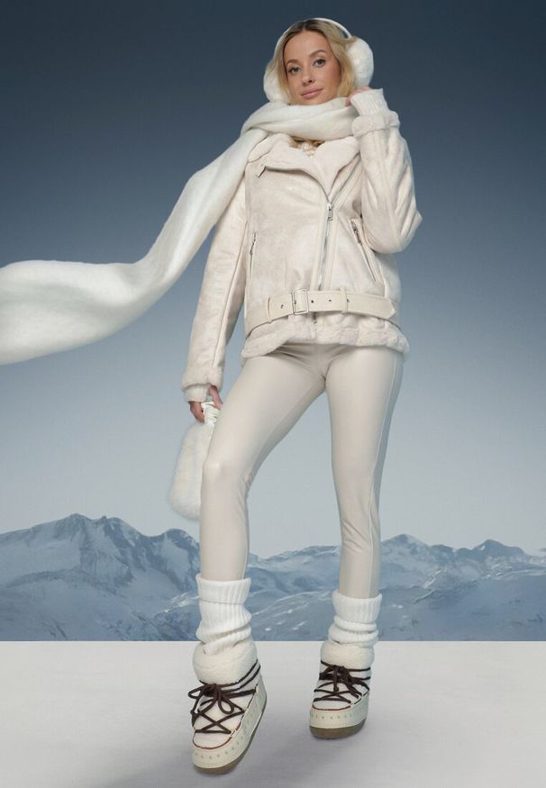 Born2be - Jasnobeżowa Kurtka Pilotka z Asymetrycznym Zapięciem i Futerkiem Simuna. Okazja: na co dzień. Kolor: beżowy. Materiał: futro. Sezon: zima, jesień. Styl: elegancki, casual, klasyczny