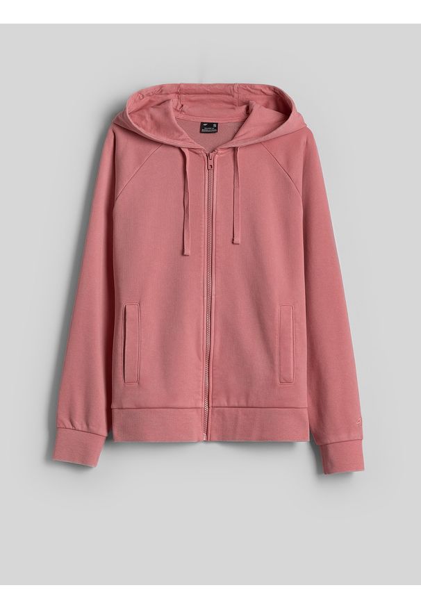 4f - 4F Bluza dresowa relaxed z kapturem damska - łososiowa XL. Okazja: na co dzień. Typ kołnierza: kaptur. Kolor: pomarańczowy. Materiał: dresówka. Styl: casual