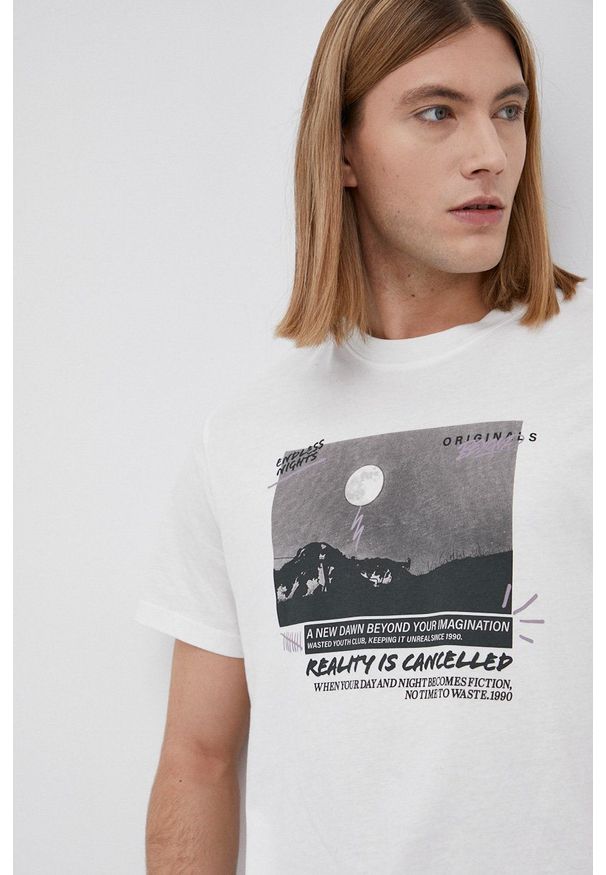 Jack & Jones - T-shirt bawełniany. Kolor: biały. Materiał: bawełna. Wzór: nadruk