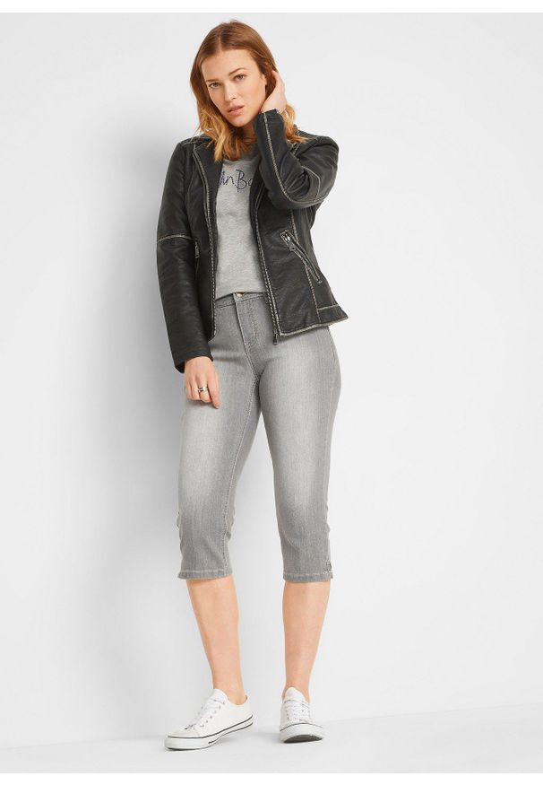 bonprix - Komfortowe dżinsy rybaczki ze stretchem (2 szt.). Okazja: na co dzień. Kolor: szary. Styl: casual