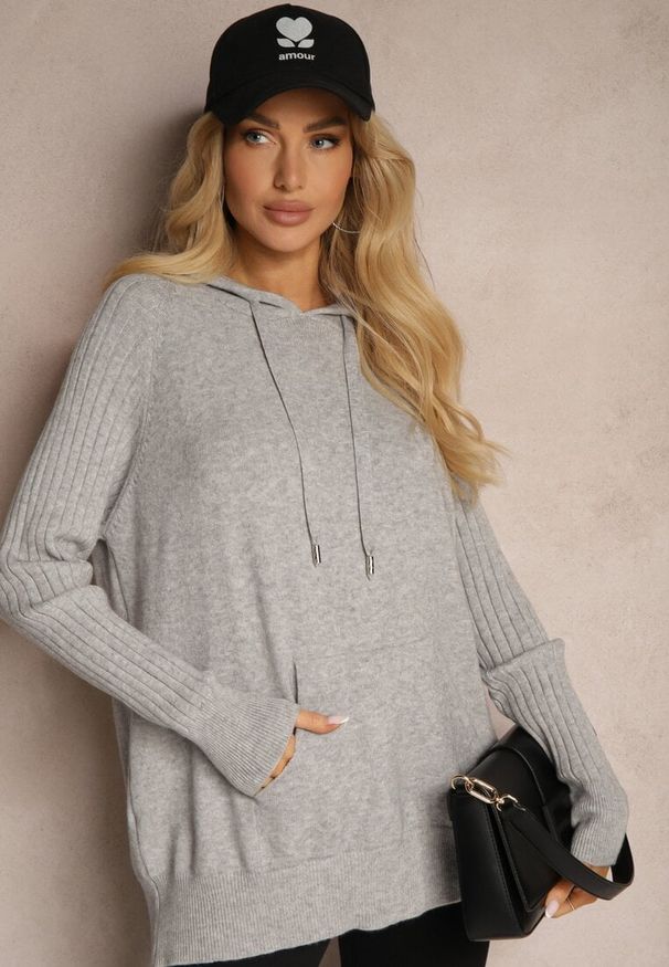 Renee - Szary Sweter z Wiskozą i Kaszmirem oraz z Kapturem Nerolin. Okazja: na co dzień, na spacer. Typ kołnierza: kaptur. Kolor: szary. Materiał: kaszmir, wiskoza. Styl: casual, elegancki