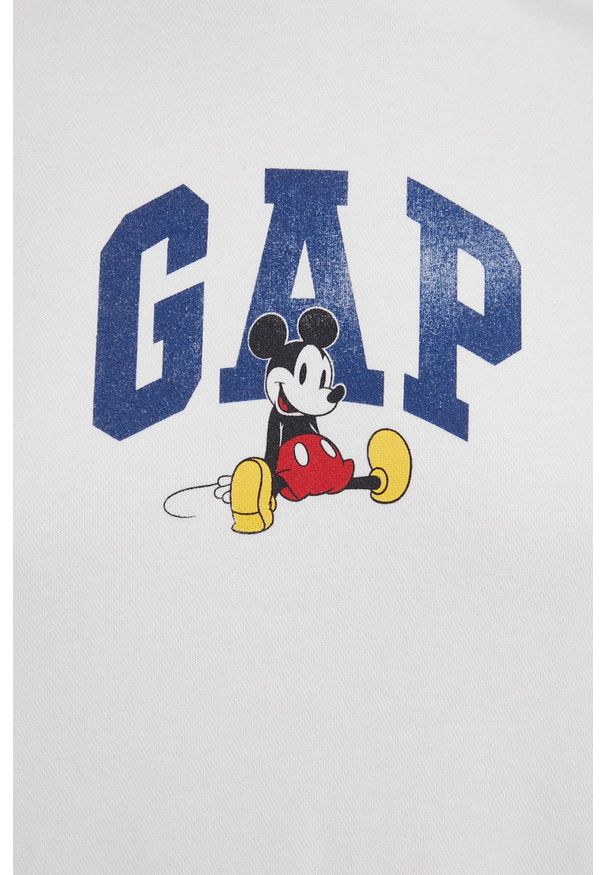 GAP Bluza x Disney kolor biały z kapturem z nadrukiem. Okazja: na co dzień. Typ kołnierza: kaptur. Kolor: biały. Materiał: dzianina. Wzór: nadruk, motyw z bajki. Styl: casual