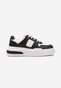 Born2be - Czarno-Białe Sznurowane Sneakersy na Grubej Podeszwie Levitellia. Kolor: czarny. Materiał: jeans #3