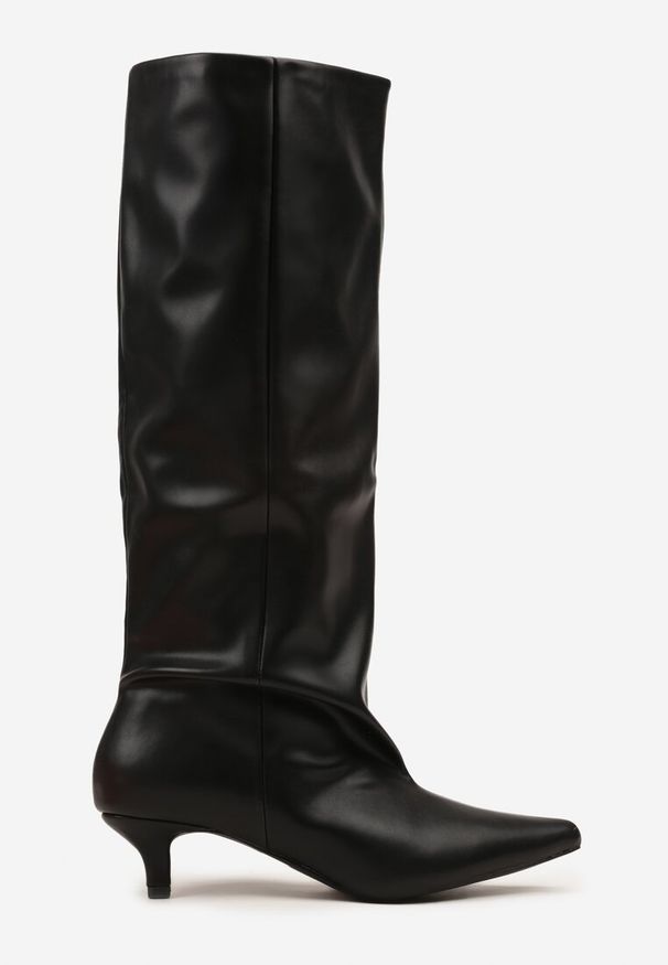 Renee - Czarne Kozaki na Kaczuszce ze Szpiczastym Noskiem Naffre. Nosek buta: szpiczasty. Zapięcie: bez zapięcia. Kolor: czarny. Materiał: jeans. Obcas: na szpilce. Styl: elegancki. Wysokość obcasa: średni