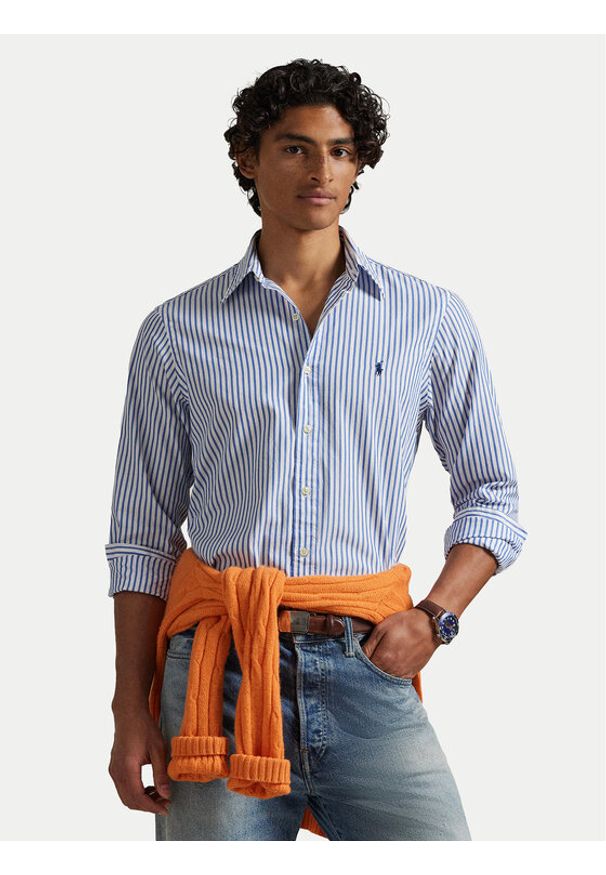 Polo Ralph Lauren Koszula 710B15595008 Niebieski Custom Fit. Typ kołnierza: polo. Kolor: niebieski. Materiał: bawełna