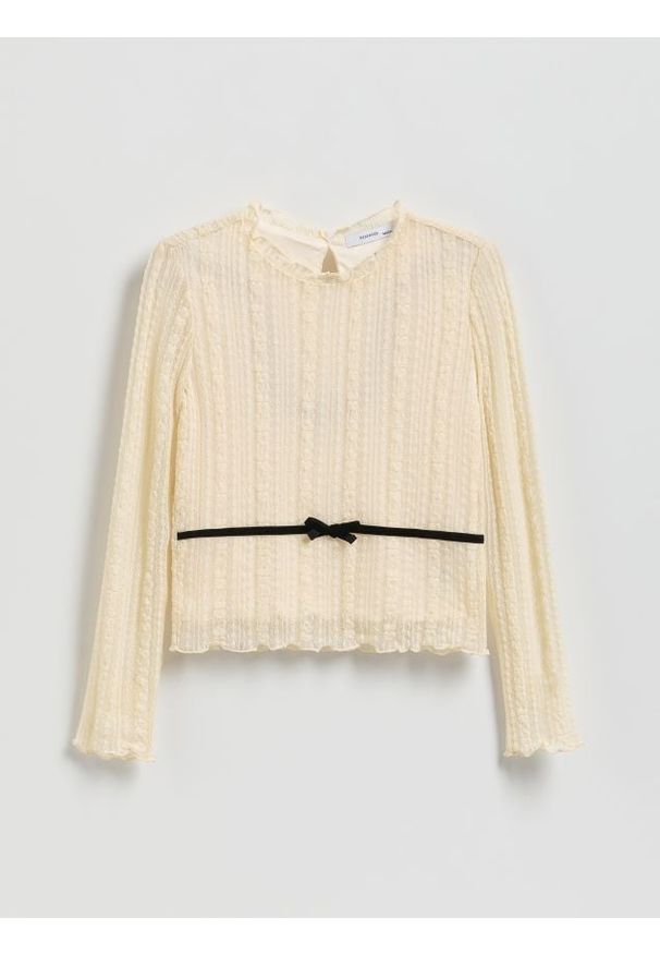 Reserved - Koronkowa bluzka - kremowy. Kolor: kremowy. Materiał: koronka