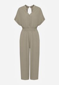 Renee - Ciemnozielony Taliowany Kombinezon z Wiskozy Zapinany na Guziki Frisea. Kolor: zielony. Materiał: wiskoza #6