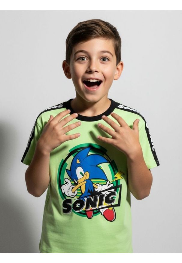 Sinsay - Koszulka z dekoracyjną taśmą na rękawach Sonic the Hedgehog - zielony. Kolor: zielony