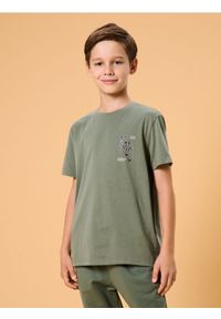 Sinsay - Koszulka z drobnym napisem - green spruce. Wzór: napisy #1