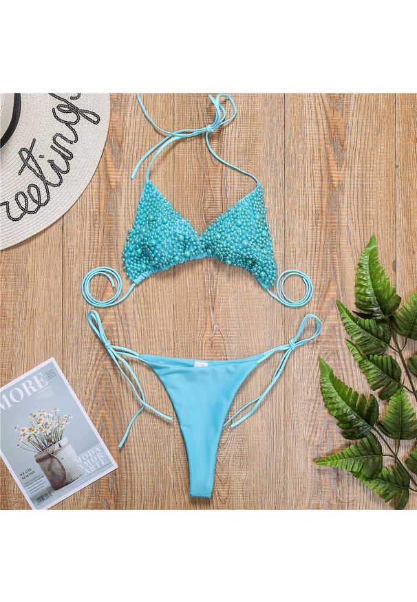 Intica - Bikini wiązane regulowane na plażę i basen Gorana. Kolor: niebieski. Materiał: materiał