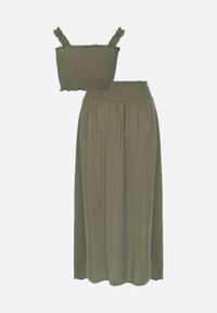 Born2be - Ciemnozielony 2-częściowy Komplet Bawełniany z Topem i Spódnicą Maxi Semija. Kolor: zielony. Materiał: bawełna. Wzór: aplikacja, gładki #2