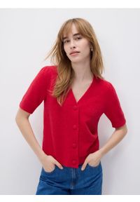 Reserved - Kardigan z wełną - czerwony. Kolor: czerwony. Materiał: wełna #1