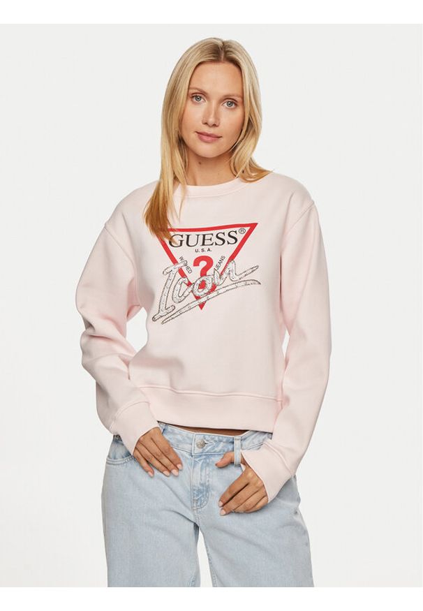 Guess Bluza W4YQ25 KB681 Różowy Regular Fit. Kolor: różowy. Materiał: syntetyk, bawełna