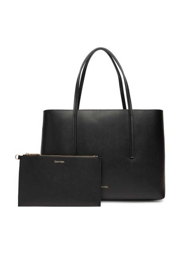 Calvin Klein Torebka Foil Logo Small Tote LV04F3275G Czarny. Kolor: czarny. Materiał: skórzane