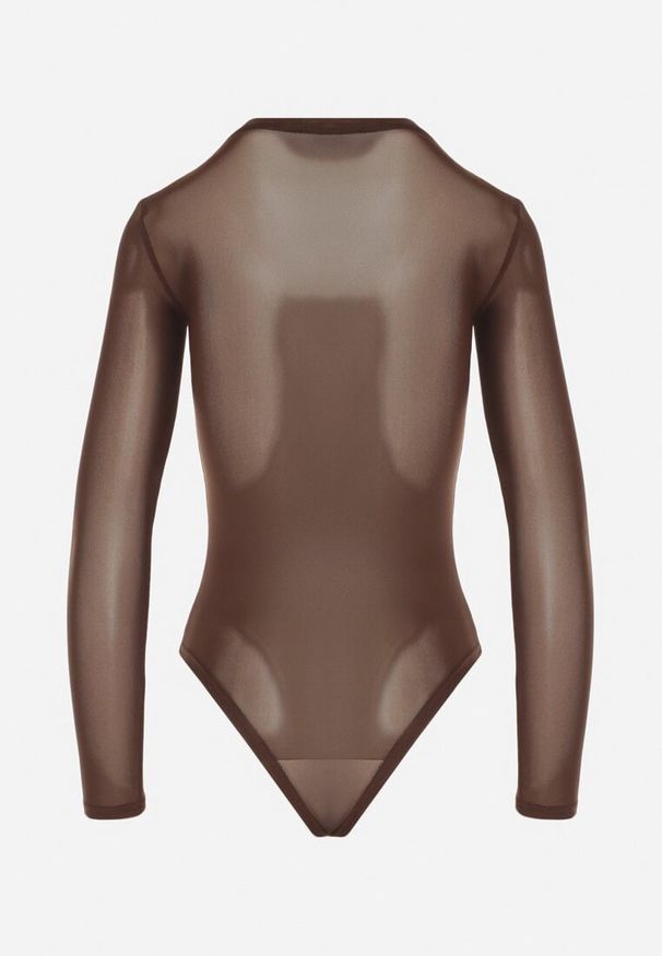 Born2be - Brązowe Gładkie Body z Długimi Rękawami Teuma. Kolor: brązowy. Długość rękawa: długi rękaw. Długość: długie. Wzór: gładki