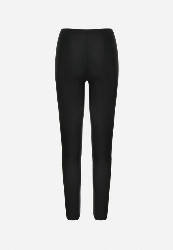 Born2be - Czarne Legginsy z Gumką w Pasie Lecouno. Kolor: czarny. Materiał: tkanina. Wzór: aplikacja, gładki, jednolity