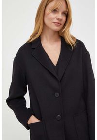 TwinSet - Twinset płaszcz wełniany kolor czarny przejściowy. Kolor: czarny. Materiał: wełna. Styl: klasyczny #3