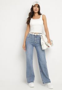 Born2be - Niebieskie Szerokie Jeansy z Bawełną Wiskozą i Wysokim Stanem Lirafine. Okazja: na co dzień. Stan: podwyższony. Kolor: niebieski. Styl: elegancki, casual #6