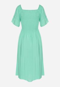 Born2be - Jasnozielona Rozkloszowana Sukienka Bawełniana z Bufiastymi Rękawami i Elastyczną Górą Veliova. Okazja: na co dzień. Kolor: zielony. Materiał: bawełna. Styl: casual, elegancki #7