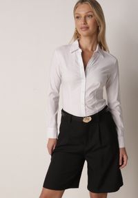 Born2be - Czarne Szorty z Wysokim Stanem Bermudy z Paskiem Haidis. Okazja: na co dzień. Stan: podwyższony. Kolor: czarny. Materiał: materiał. Styl: casual #1