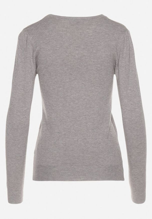 Born2be - Szary Sweter z Dekoltem V z Domieszką Wełny i Kaszmiru Vaiola. Okazja: na co dzień. Typ kołnierza: dekolt w kształcie V. Kolor: szary. Materiał: kaszmir, wełna. Długość rękawa: długi rękaw. Długość: długie. Styl: casual, elegancki, klasyczny