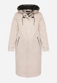 Born2be - Beżowa Kurtka z Kapturem o Wydłużonym Fasonie z Kieszeniami na Suwak Loreldra. Typ kołnierza: kaptur. Kolor: beżowy #7