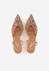Renee - Ciemnobeżowe Szpilki Slingback Ozdobione Cekinami Vikiraie. Nosek buta: otwarty. Kolor: beżowy. Materiał: skóra. Wzór: aplikacja. Obcas: na szpilce. Styl: elegancki #3
