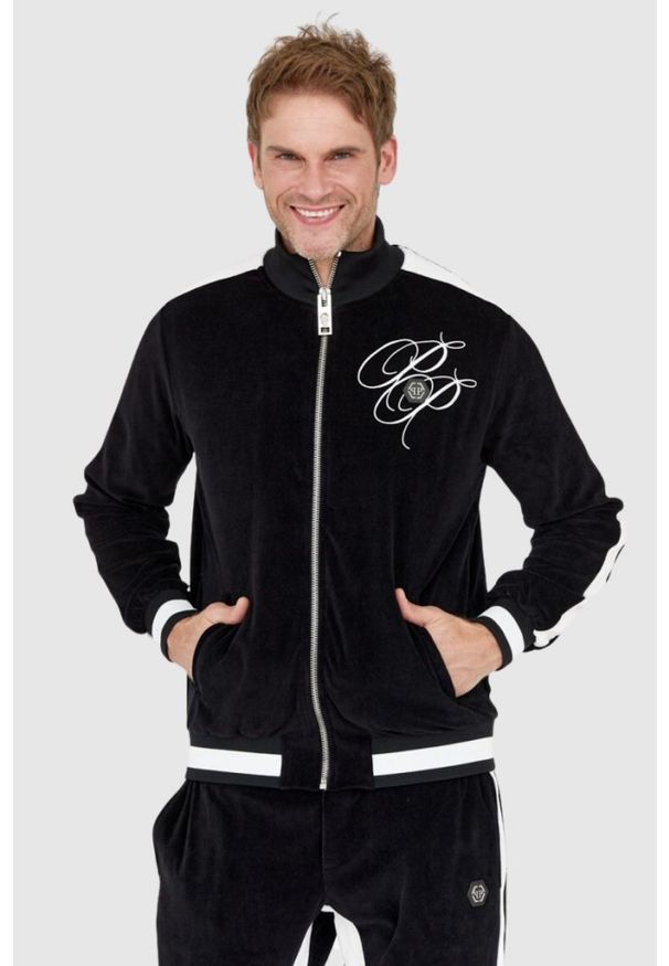 Philipp Plein - PHILIPP PLEIN Czarny dres męski z aksamitu, Rozmiar XXL. Kolor: czarny. Materiał: dresówka. Sport: bieganie
