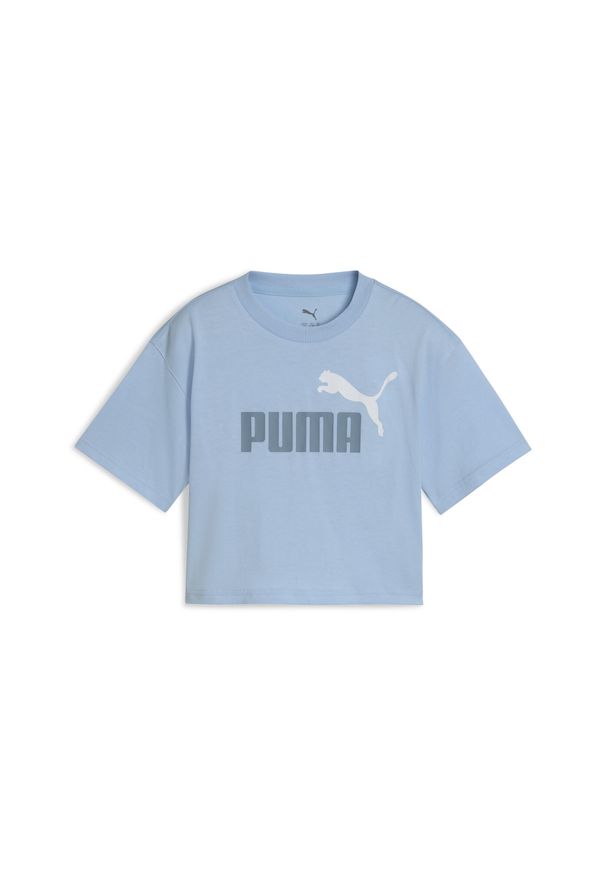 Puma - Młodzieżowa krótka koszulka Essentials 2 Colour z logo PUMA No. 1 PUMA. Kolor: niebieski. Materiał: guma, prążkowany. Długość: krótkie. Wzór: nadruk. Sport: joga i pilates