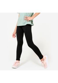 DOMYOS - Legginsy dziecięce Domyos. Kolekcja: plus size. Kolor: czarny. Materiał: materiał, poliester, elastan. Styl: sportowy