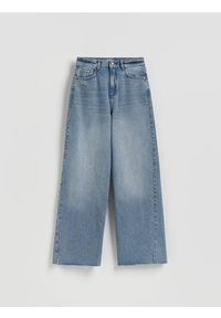 Reserved - Jeansy wide leg z przeszyciami - niebieski. Kolor: niebieski. Materiał: jeans