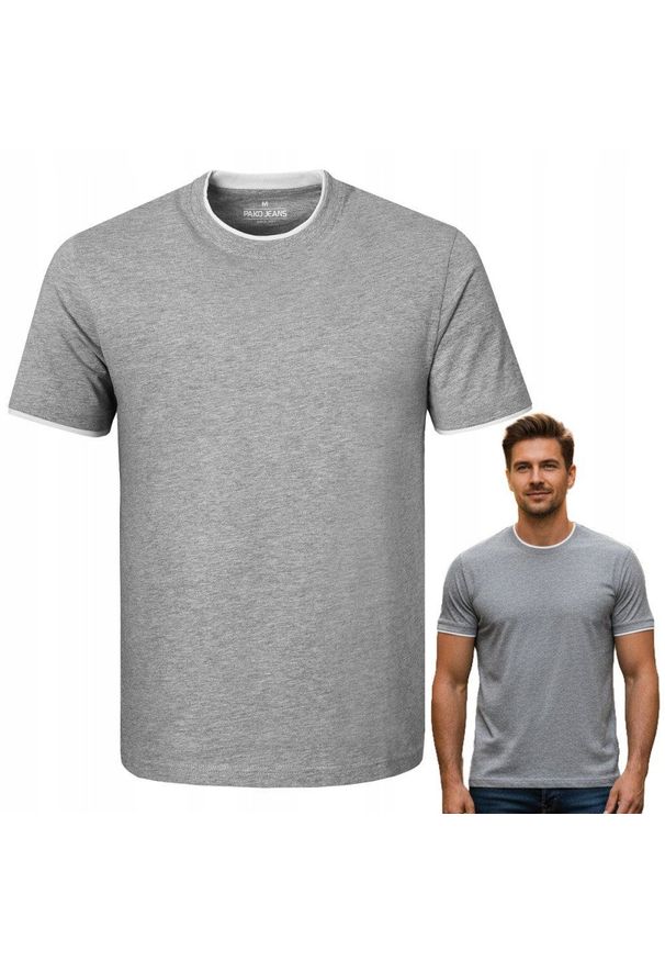 Jednokolorowa Koszulka z Lamówką - Pako Jeans - Popiel. Okazja: na co dzień. Materiał: wiskoza, bawełna. Styl: casual