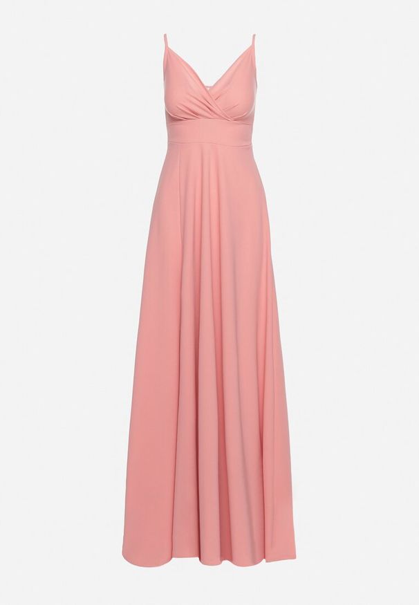 Born2be - Ciemnoróżowa Rozkloszowana Klasyczna Sukienka z Kopertowym Dekoltem na Cienkich Ramiączkach z Rozcięciem Vinelia. Typ kołnierza: dekolt kopertowy. Kolekcja: dla wysokich. Kolor: różowy. Długość rękawa: na ramiączkach. Typ sukienki: kopertowe. Styl: klasyczny. Długość: maxi