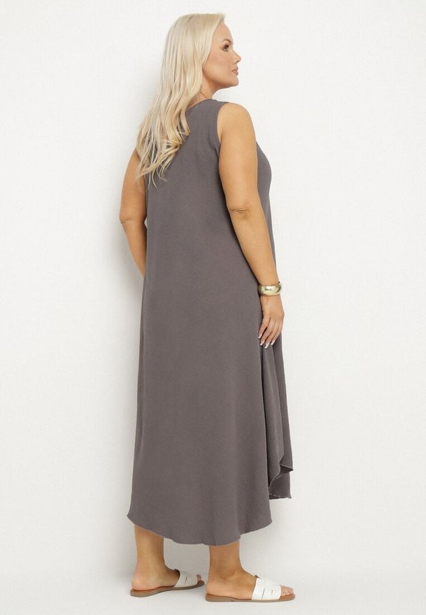 Born2be - Szara Rozkloszowana Sukienka z Bawełną Nairilo. Okazja: na spacer. Kolor: szary. Materiał: bawełna. Sezon: lato. Styl: elegancki, klasyczny