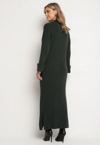 Born2be - Zielona Sweterkowa Sukienka z Wiskozą i Wywiniętymi Rękawami Gebiga. Okazja: na co dzień. Kolor: zielony. Materiał: wiskoza. Styl: klasyczny, elegancki, casual #5