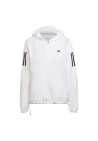 Adidas - Own the Run Hooded Running Windbreaker. Kolor: biały. Materiał: materiał. Sport: bieganie
