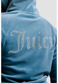 Juicy Couture - JUICY COUTURE Niebieska damska bluza Madison Hoodie, Rozmiar XL. Typ kołnierza: kaptur. Kolor: niebieski. Materiał: materiał, poliester, elastan. Wzór: aplikacja. Styl: elegancki #5