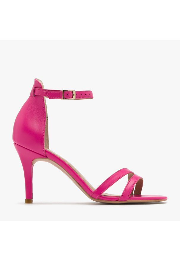 Ryłko - Różowe sandały na szpilce MIRELLA. Kolor: różowy. Materiał: skóra. Obcas: na szpilce. Wysokość obcasa: średni