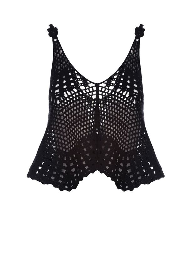 Born2be - Czarny Bawełniany Top Boho z Ażurowej Siateczki Complacency. Okazja: na co dzień. Typ kołnierza: dekolt w kształcie V. Kolor: czarny. Materiał: bawełna. Wzór: ażurowy. Styl: boho