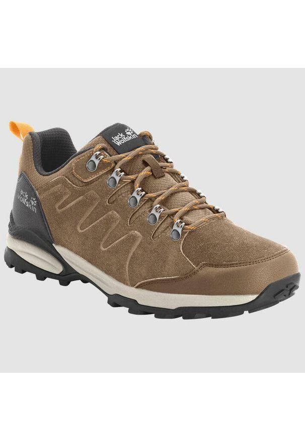 Buty trekkingowe damskie Jack Wolfskin Refugio Texapore Low. Zapięcie: sznurówki. Kolor: brązowy, wielokolorowy, szary. Materiał: materiał, tkanina, zamsz. Szerokość cholewki: normalna